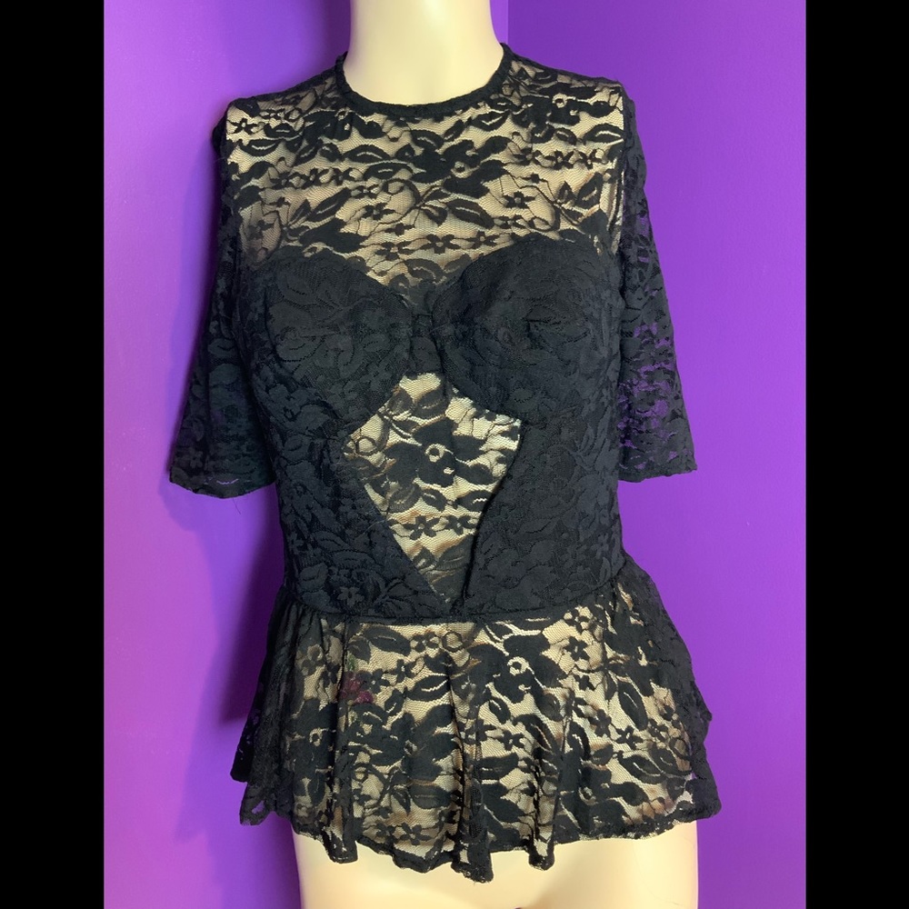 Black lace sheer top